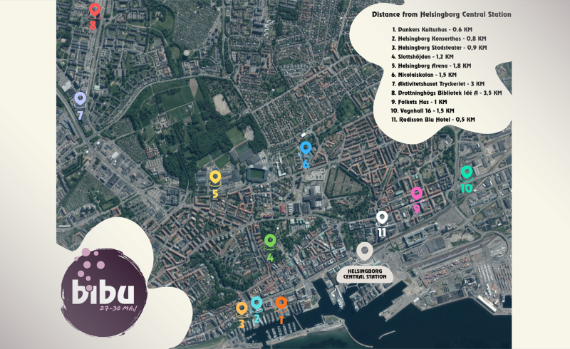Karta med alla spelplatser i Helsingborg